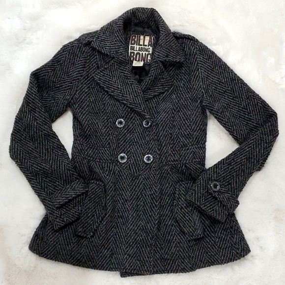 Billabong gray and black variegated wool pea coat size small - Picture 1 of 8